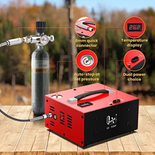 12V/220V Mini Compressor ***Red Box*** 250Bar Fill Pressure, Automatic Cut-Off Gauge