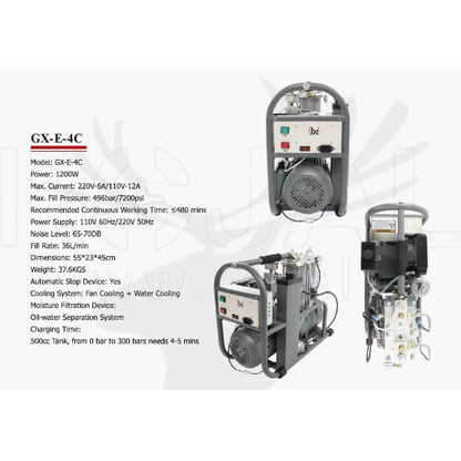 220V HIGH PRESSURE COMPRESSOR - 400 BAR, WATER COOLED, 36L/MIN, AUTO STOP