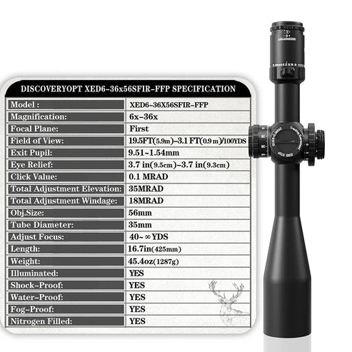 Discovery XED 6-36X56SFIR FFP-MRAD/MOA-ZERO STOP Diameter:35MM Optics Scopes