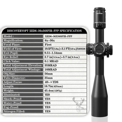 Discovery XED 6-36X56SFIR FFP-MRAD/MOA-ZERO STOP Diameter:35MM Optics Scopes